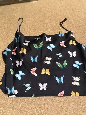 Butterfly Print Black Crop Tank Top